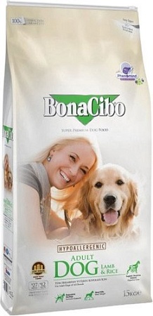 Сухой корм для собак BonaCibo Для взрослых собак всех пород ягненок и рис 15 кг