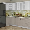 Угловая кухня Интерлиния Мила Деко 1.2x2.9 (белый/луна/травертин серый)