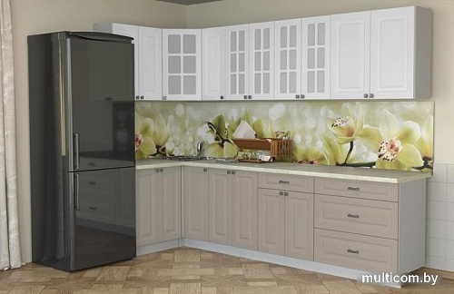 Угловая кухня Интерлиния Мила Деко 1.2x2.9 (белый/луна/травертин серый)