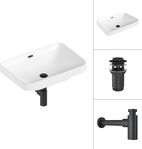 Умывальник Lauter 21441B + клапан 21190B + сифон 21635B (черный матовый)