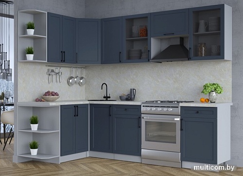 Готовая кухня Интерлиния Тренд 1.5x2.6 левая (индиго/индиго/опал светлый)