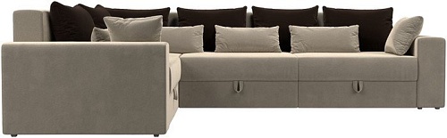 Угловой диван Лига диванов Майами Long 92 левый (микровельвет бежевый/подушки коричневые/бежевые)