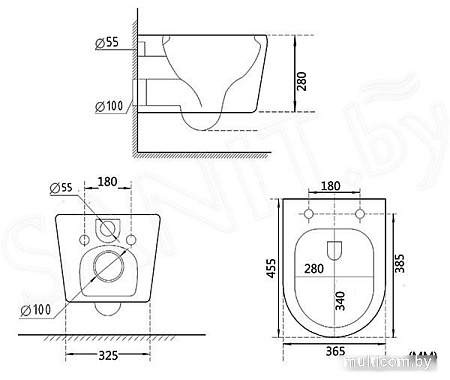 Унитаз подвесной Roxen Simple Compact в комплекте с инсталляцией StounFix Slim 6 в 1 966428 (кнопка: серый бетон)