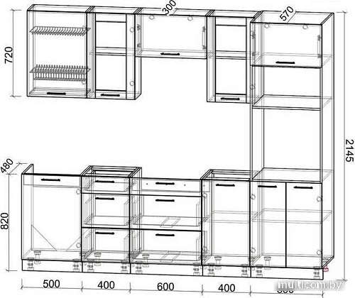 Готовая кухня Интерлиния Мила 2.5 ВТ без столешницы (салатовый/дуб венге)