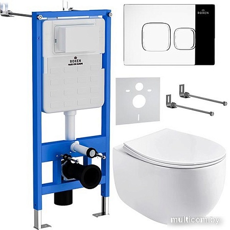 Унитаз подвесной Roxen Egg в комплекте с инсталляцией StounFix Slim 6 в 1 964100 (кнопка: хром глянец)