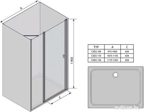 Душевая дверь Ravak Chrome CSD2 110 (серебристый/прозрачное)