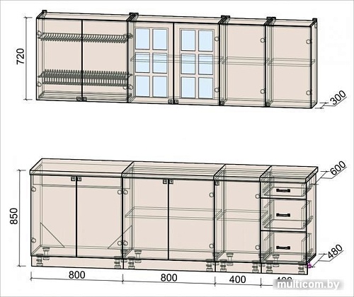 Кухня Интерлиния Мила Деко 2.4 А (белый/кастилло темный)