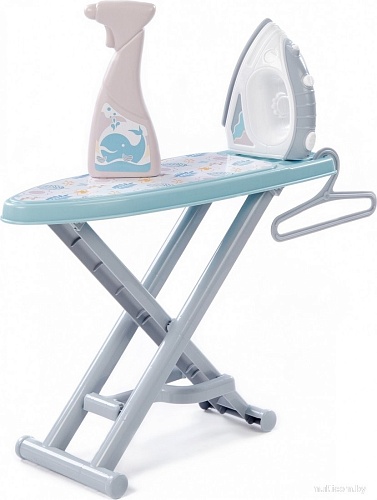 Набор хозяйственный игрушечный Полесье Утюжок с гладильной доской, пульверизатором и вешалкой 67477 (серый/голубой)