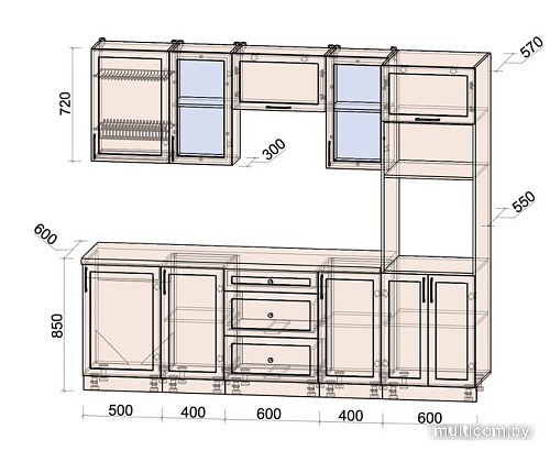 Готовая кухня Интерлиния Тренд 2.5В (белый/белый/кастилло темный)