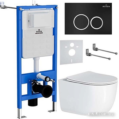 Унитаз подвесной Roxen Vortex Tornado в комплекте с инсталляцией StounFix Slim 6 в 1 964295 (кнопка: черный матовый)