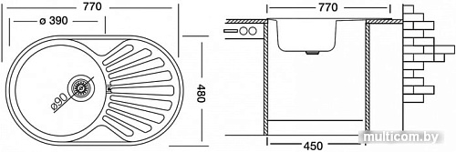 Кухонная мойка Ukinox Фаворит FAL770.480-GT8K 1R