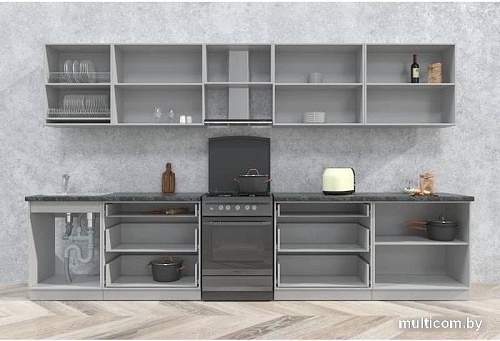 Кухня Интерлиния Мила Матте 3.6 Б (слоновая кость/пепел/травертин серый)