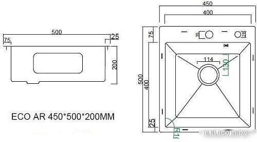 Кухонная мойка ARFEKA ECO AR 450*500 GOLD PVD NANO