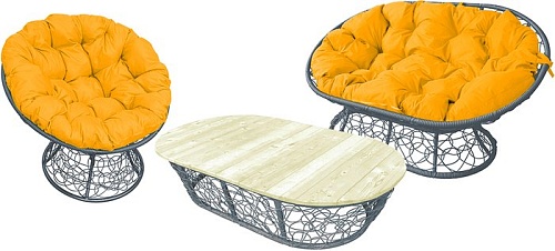 Набор садовой мебели M-Group Мамасан, Папасан и стол 12140311 (серый ротанг/желтая подушка)