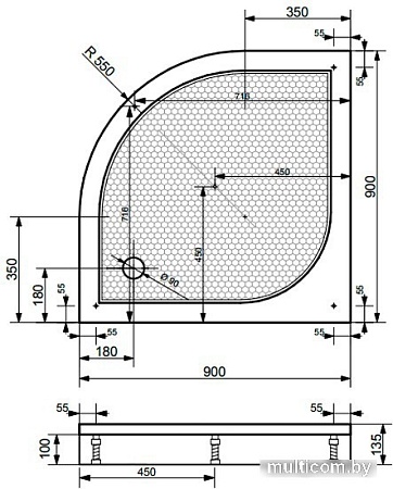 Душевой поддон Эстет Омега 90x90 [3-0005]