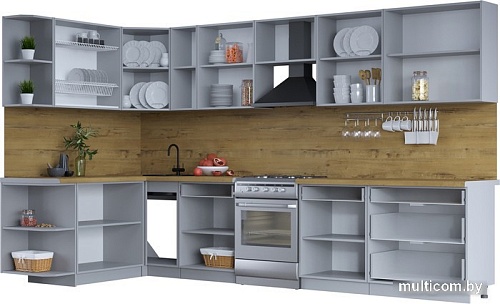 Готовая кухня Интерлиния Тренд 1.7x3.5 левая (индиго/индиго/опал светлый)