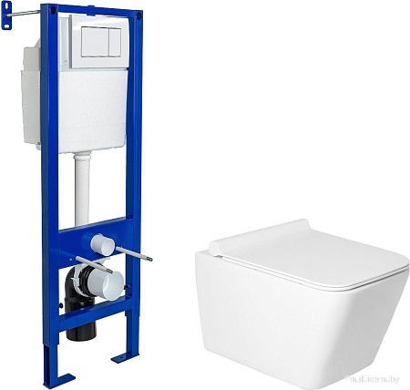 Унитаз подвесной Saniteco KW-9004W + Berges АТОМ 410 040333 (с кнопкой)