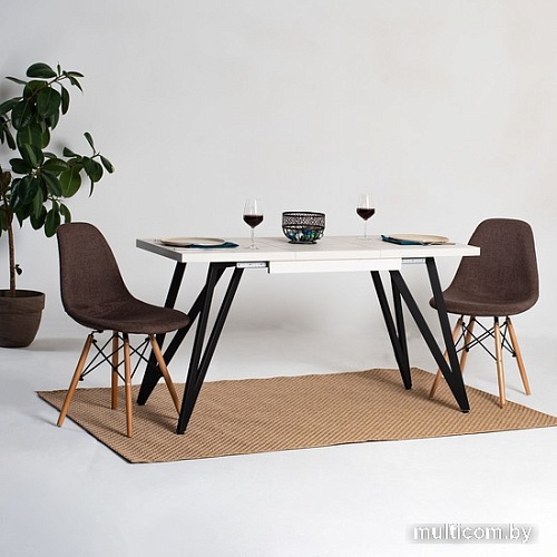 Кухонный стол Millwood Женева 3 Л раздвижной 120-160x80x76 (дуб бел. Craft-мет. черн.)