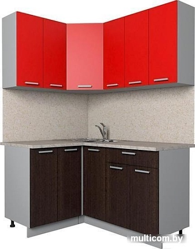 Угловая кухня Интерлиния Мила Лайт 1.2x1.5 (красный/дуб венге)