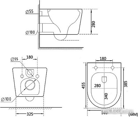 Унитаз подвесной Roxen Simple Compact в комплекте с инсталляцией StounFix Slim 6 в 1 932469 (кнопка: хром глянец)