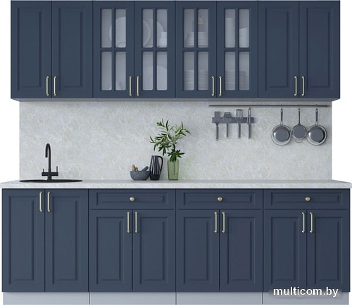Готовая кухня Интерлиния Мила Шато 2.4А (индиго/индиго/опал светлый)