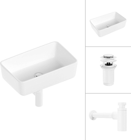 Умывальник Lauter 21674A + клапан 21190W + сифон 21635W (белый матовый)