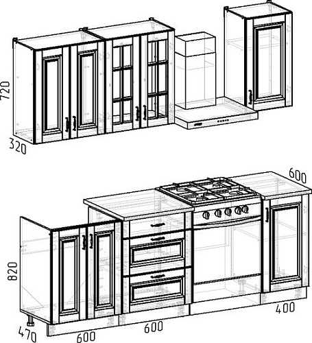 Готовая кухня Интермебель Бостон-2 1.6 (ясень капучино софт/ясень капучино софт/дуб флагстаф темный)