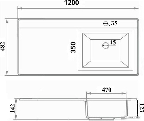 Умывальник Runo Гамма 120 лайт с левым крылом (белый)