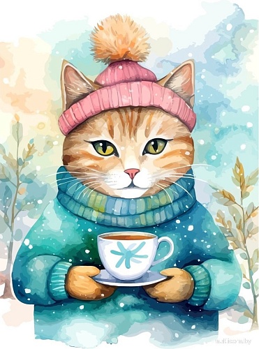 Рыжий кот Зимнее чаепитие Х-7540