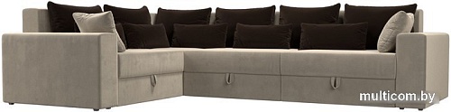 Угловой диван Лига диванов Майами Long 92 левый (микровельвет бежевый/подушки коричневые)