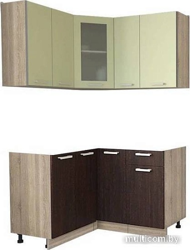 Готовая кухня Интерлиния Мила 12x13 без столешницы (салатовый/дуб венге)