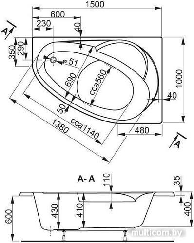 Ванна VagnerPlast Flora 150x100