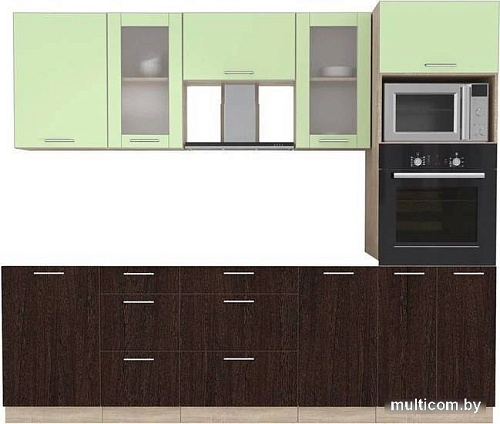 Готовая кухня Интерлиния Мила 2.5 ВТ без столешницы (салатовый/дуб венге)