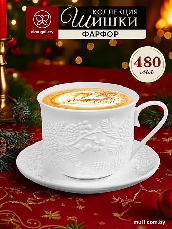 Чашка с блюдцем Elan Gallery Шишки 950449