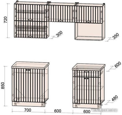 Готовая кухня Интерлиния Берес 1.9В (дуб снежный/дуб королевский/серый каспий)
