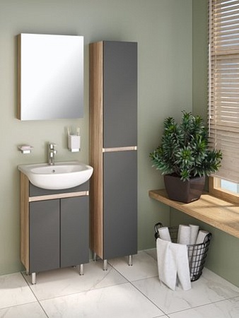 Runo Тумба с умывальником Runo Лада 50 + Уют 50 (напольная, дуб/графит)