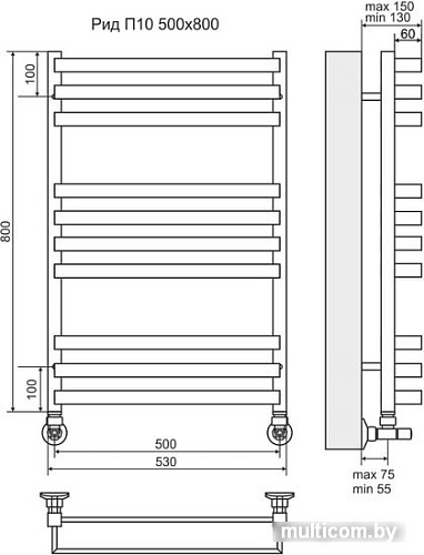 Полотенцесушитель TERMINUS Рид П10 (500x800)