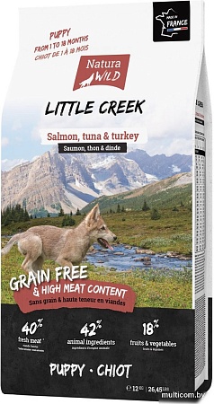 Сухой корм для собак Natura Wild Dog Little Creek для щенков с лососем, тунцом и индейкой 795004 12 кг