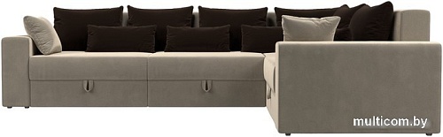 Угловой диван Лига диванов Майами Long 92 правый (микровельвет бежевый/подушки коричневые)