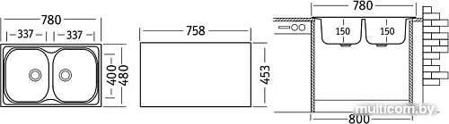 Кухонная мойка Ukinox Классика CLP780.480 20GT8K 3C