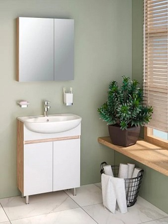 Runo Тумба с умывальником Runo Лада 50 + Уют 50 (напольная, блэквуд/белый)