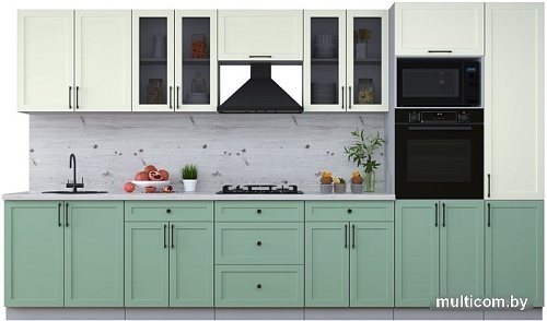 Готовая кухня Интерлиния Тренд 3.6В (мята/белый/бискайская сосна)