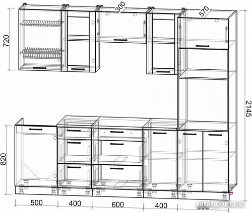 Готовая кухня Интерлиния Мила 2.5 ВТ (белый платинум/дуб веллингтон/белый гранит)