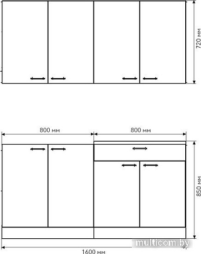 Готовая кухня Агута Альфа 1.6 (дуб пепельный/скандинавское дерево/кастилло темный)