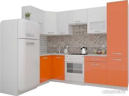 Угловая кухня ВерсоМебель ЭкоЛайт-6 1.2x2.7 правая (белый/яркий оранжевый)