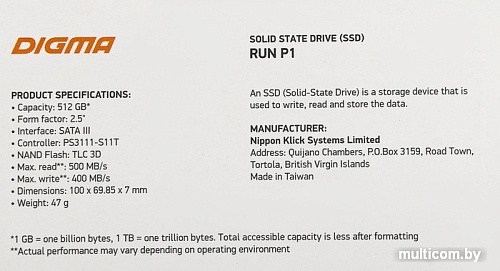 Digma Run P1 512GB DGSR2512GP13T