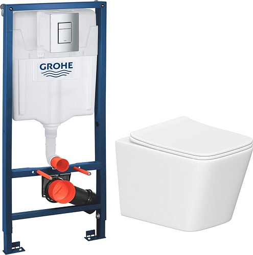 Унитаз подвесной Lauter Square 214903 + GROHE Rapid SL 38772001 (прямоугольная, хром)