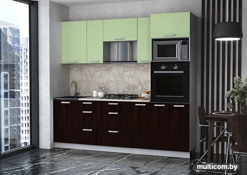 Готовая кухня Интерлиния Мила Лайт 2.3 ВТ (салатовый/дуб венге/малага)