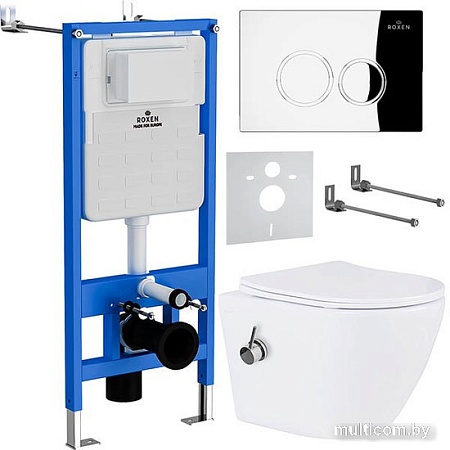 Унитаз подвесной Roxen Antares Bidet в комплекте с инсталляцией StounFix Slim 6 в 1 926249 (кнопка: хром глянец)