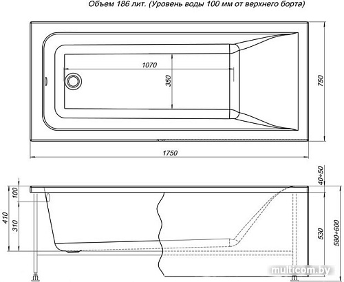 Ванна Aquanet Bright 175x75